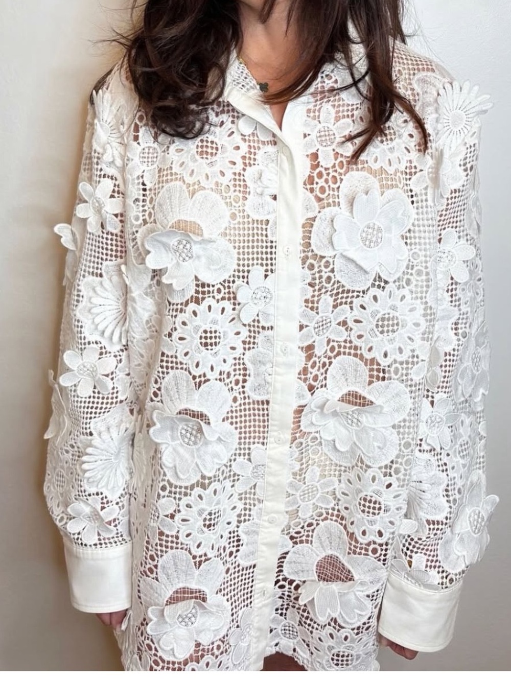 NWT ✨ jocelyn 3d White Floral Lace button down shirt dress size medium